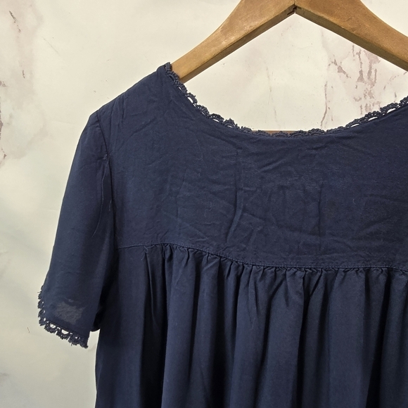 ModCloth Dress Womens Large Blue Shift Peasant Embroidered Floral Peace Mod - Picture 6 of 12